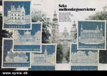 Ao 69-77-07: Mønster: 6 Servietter med Danske slotte 15x15cm *org*