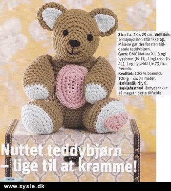 Hm 08-16-07: Mønster: Hækl bamse 29cm *org*