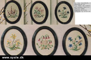 Hv 18-77-71: Mønster: 6 ovale billeder m. blomster 17x23cm *org*