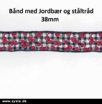 3328 Ternet rød/marine bånd m. jordbær og ståltråd 38mm - pr.m.