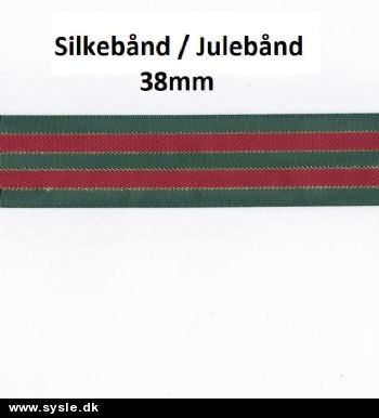 0488 Silkebånd - 38mm Rød/grøn stribet - pr.m.
