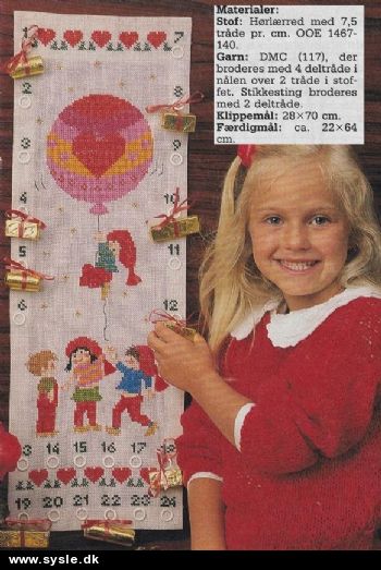 Hv 38-87-45: Mønster: Julekalender med ballon 22x64cm *org*