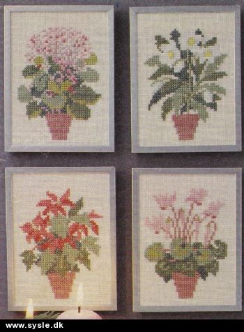 Hm 45-87-48:(2) Mønster: 4 Billeder/servietter med blomst i potte *org*