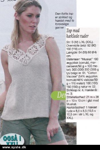 Fj 27-08-30: Mønster: Strik Top med Hækl str. S-XXXL *org*