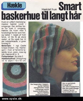 Ao 06-74-14: Mønster: Hækl Baskerhue til langt hår *org*