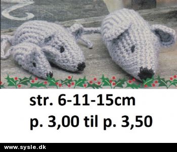 Fj 48-94-86: Mønster: Hækl grå mus i 3str. 6-11-15cm *org*