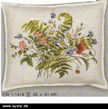 Cw 01-1416/(G) Mønster: Brodere Pude m. Bregne 42x51cm *org*