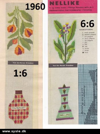 Hv 1960: Mønster: 6 servietter med krydderurter *org*