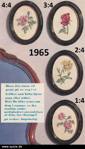 Al -1965: Mønster: 4 Oval bill. med roser ca. 15x20cm *org*