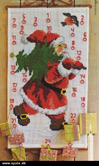 Hv 40-12-59: Mø: Brodere stor julekalender med nisse 34x58cm *org*