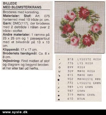 Hv 08-95-68: Mønster: Brodere Krans med roser 23x25cm*