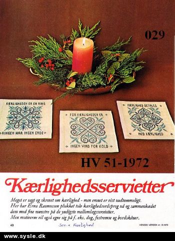 Hv 1972-1973 Mønster: Kærlighedsservietter 12fors. i 3 blå fv.