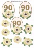 Klik her for at se flere billeder og f mere information om varen:  0713 - 3D Blomst, 90 års dag (guld) 3 kort