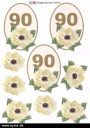 0713 - 3D Blomst, 90 års dag (guld) 3 kort