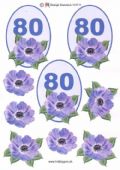 Klik her for at se flere billeder og f mere information om varen:  0711 - 3D Blomst, 80 års dag (blå) 3 kort