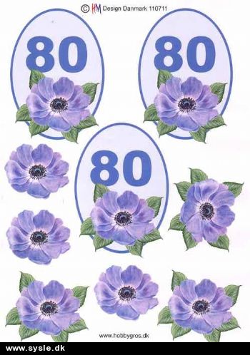 0711 - 3D Blomst, 80 års dag (blå) 3 kort