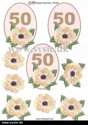 0706 - 3D Blomst, 50 års dag (guld) 3 kort